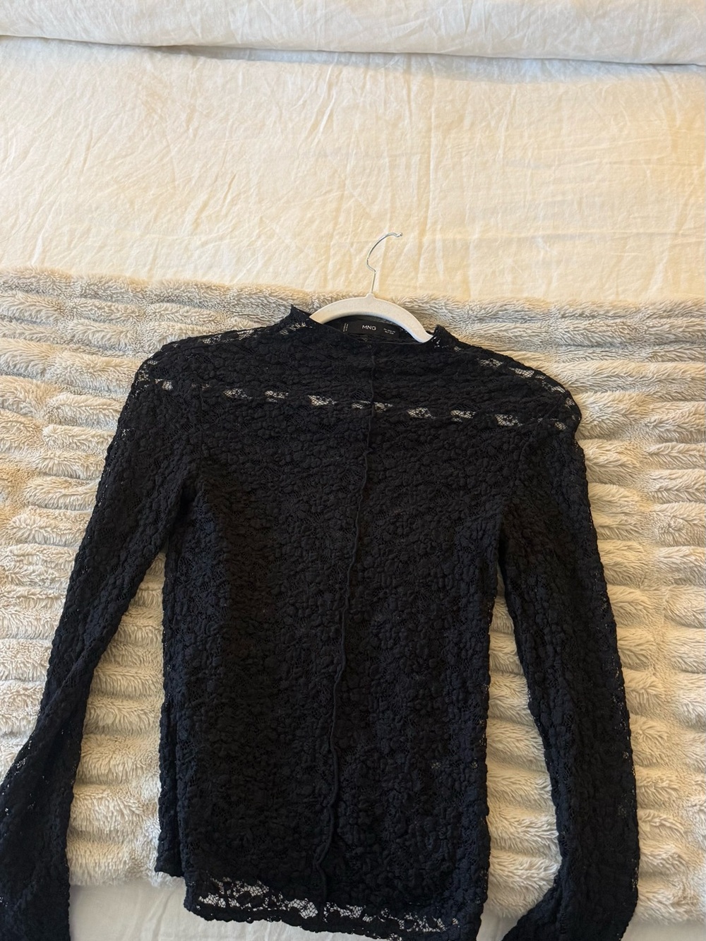 Mango Black Lace Turtleneck Top